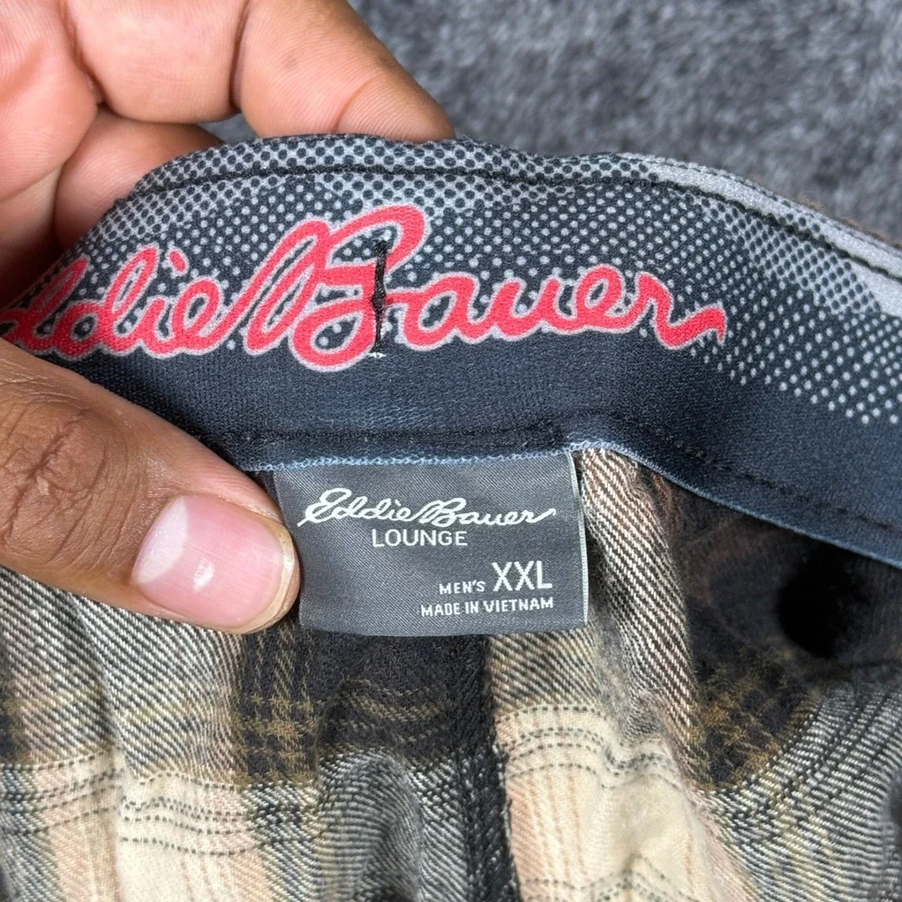 Eddie Bauer Lounge Mens XXL Plaid Flannel Pajama Pants Brown Black Bleached Wash